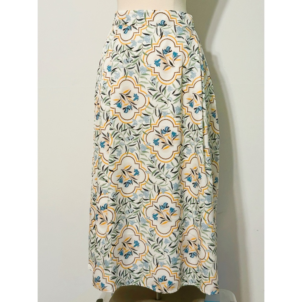 Ann Taylor Factory Quatrefoil Floral Print Pocket Midi Skirt NEW